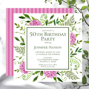 50. Geburtstag Rosa Hortensien Einladung
