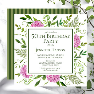 50. Geburtstag Rosa Hortensien Einladung