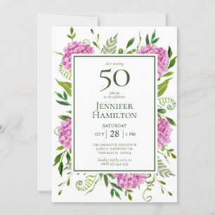 50. Geburtstag Rosa Hortensien Einladung