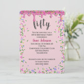 50. Geburtstag rosa Icing und Sprinklen Einladung (Stehend Vorderseite)