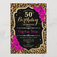 50. Geburtstag - Rosa Rosen Leopard Print