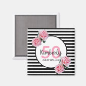 50. Geburtstag rosa Rosen schwarze Streifen Name Magnet (Vorderseite/Rückseite)