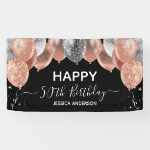 50. Geburtstag Rosa Silberne Ballons Banner