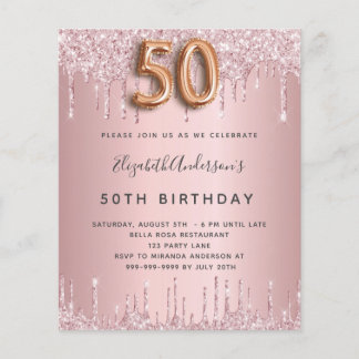 50. Geburtstag Rosa staubige Rose Tropfen Einladun