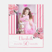50. Geburtstag Rosa Streifen Blumenmuster Foto Nam Fleecedecke (Vorderseite)