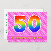 50. Geburtstag: Rosa Streifen & Herz, Regenbogen 5 Postkarte (Vorne/Hinten)
