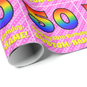 50. Geburtstag: Rosa Streifen & Herz, Regenbogen # Geschenkpapier (Rolleneckpunkt)