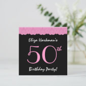 50. Geburtstag Rosa und Schwarzes Gesicht V500 Einladung (Stehend Vorderseite)