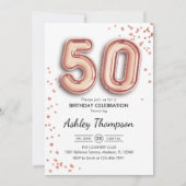 50. Geburtstag - Rose Gold Balloons Einladung (Vorderseite)