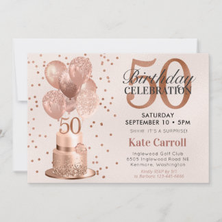50. Geburtstag Rose Gold Cake Überraschung Party Einladung