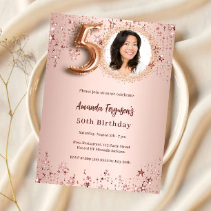 50. Geburtstag Rose Gold Foto Sterne Luxus Einladung
