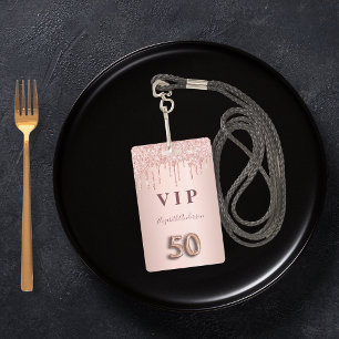 50. Geburtstag rose-gold glänzende Tropfen rosa Gl Ausweis