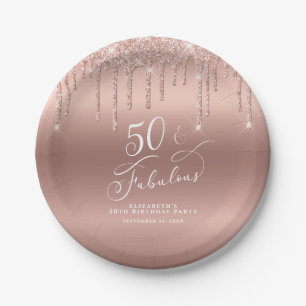 50. Geburtstag Rose Gold Glitzer Personalisiert Pappteller