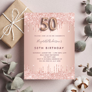 50. Geburtstag Rose Gold Glitzer Rosa Luxus Einladungspostkarte