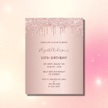 50. Geburtstag Rose Gold Glitzer Tropfen Einladung Postkarte<br><div class="desc">Eine moderne, stilvolle und glamouröse Einladung zur 50. Geburtstagsfeier einer Frau. Ein Imitat Rose gold metallische Hintergrund mit einem eleganten Imitat Rose Gold Glitzer Tropfen, Farbe Tropfen aussehen. Der Name ist mit einer modernen dunklen Rose goldfarbenen Handschrift geschrieben, die als Stilschrift dient. Vorlagen für Ihre Party-Details. Tipp: Wenn Sie es...</div>