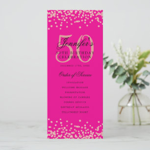 50. Geburtstag Rose Gold Menü Hot Pink Einladung