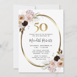 50. Geburtstag Rose Gold Metallic Floral Party Einladung