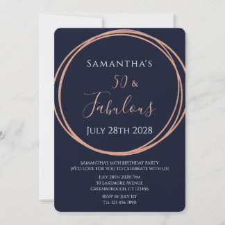 50. Geburtstag Rose Gold Navy Geburtstagseinladung Einladung