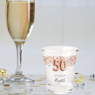 50. Geburtstag Rose Goldblüte Konfetti Name Schnapsglas