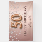 50. Geburtstag Rose Golddiamanten Ballonskript Banner (Vertikal)