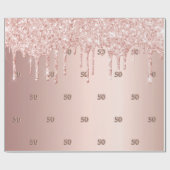 50. Geburtstag Rose Goldpinke Tropfen Geschenkpapier (Flach)