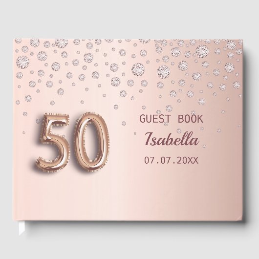 50. Geburtstag Rose Goldpuderdiamanten Gästebuch (Vorderseite)