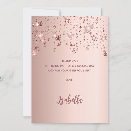 50. Geburtstag Rose Goldstars Danke Karte (Rückseite)