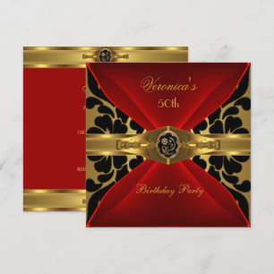 50. Geburtstag Rot Gold Schwarz Damast Blumen Schm Einladung