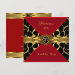 50. Geburtstag Rot Gold Schwarz Damast Blumen Schm Einladung