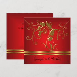 50. Geburtstag Rot Gold Schwarz floraler Schmuck Einladung