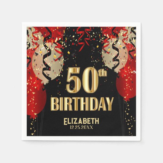 50. Geburtstag - Rote Balkone 🎈 Serviette (Vorderseite)