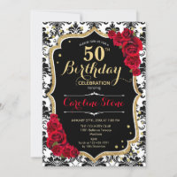 50. Geburtstag - Rote Rosen Gold Black Damask