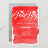 50. Geburtstag Roter Eleganter Kalligraphie Stil Einladung (Vorne/Hinten)