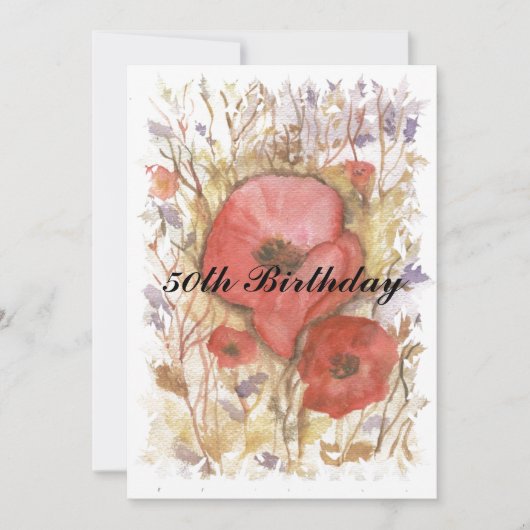 50. Geburtstag Roter Mohn Einladung (Vorderseite)