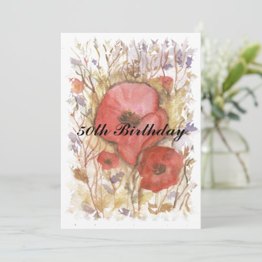 50. Geburtstag Roter Mohn Einladung (Stehend Vorderseite)