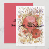 50. Geburtstag Roter Mohn Einladung (Vorne/Hinten)