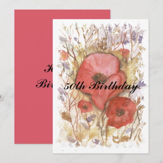 50. Geburtstag Roter Mohn Einladung (Vorne/Hinten)