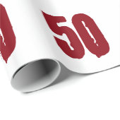 50. Geburtstag, roter Text auf Weiß Geschenkpapier (Rolleneckpunkt)