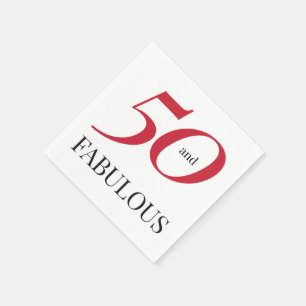 50. Geburtstag rotes schwarzes Typografie-Papier Serviette