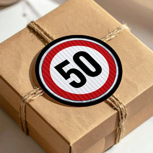 50. Geburtstag rotes Tempolimitschild - JEDES ALTE Runder Aufkleber