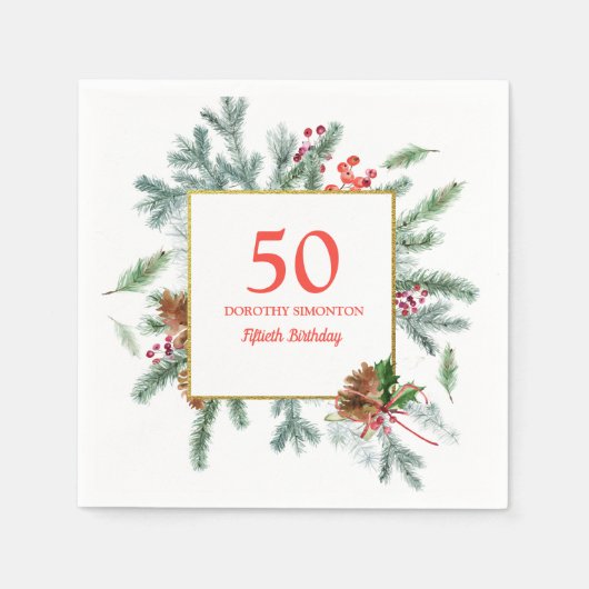 50. Geburtstag Rustikale Winterlandschaft Serviette (Vorderseite)