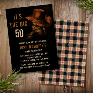 50. Geburtstag Rustikaler Cowboy-Hut und Lederstie Einladung