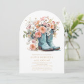 50. Geburtstag Rustikales Cowgirl Boots Blume Einladung (Stehend Vorderseite)
