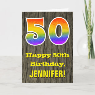 50. Geburtstag: Rustikales falsches Holzdesign, Re Karte