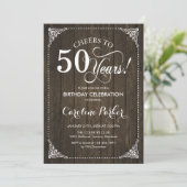 50. Geburtstag - Rustikales Holz Einladung (Stehend Vorderseite)