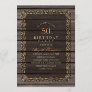 50. Geburtstag Rustikales Holz Extravagantes Land  Einladung
