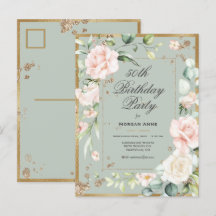 50. Geburtstag Sage Green Gold Aquarell