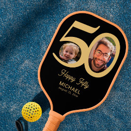 50. Geburtstag Sake schwarz Gold 2 Fotos Name Pickleball Schläger