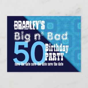50. Geburtstag Save the Date Blue Diagonal V02A15 Ankündigungspostkarte