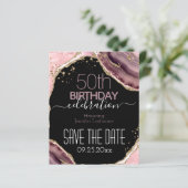 50. Geburtstag Save the Date Pink Agate Budget (Stehend Vorderseite)
